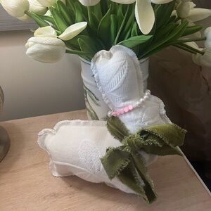White Fabric Bunny with Green Bow